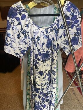 Blue Floral Puff-Sleeve Midi Dress - Harlow & Rose